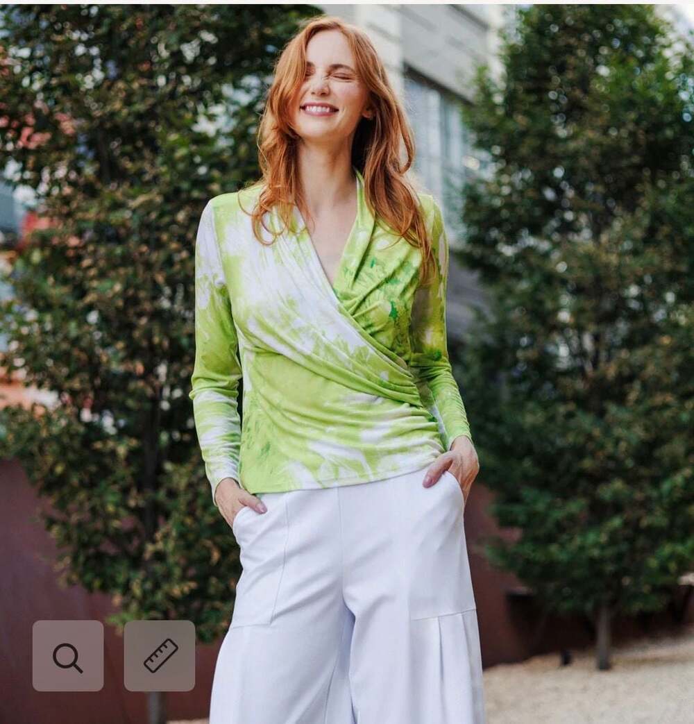 Clara Sunwoo Size S Green White Abstract Print Wrap Top